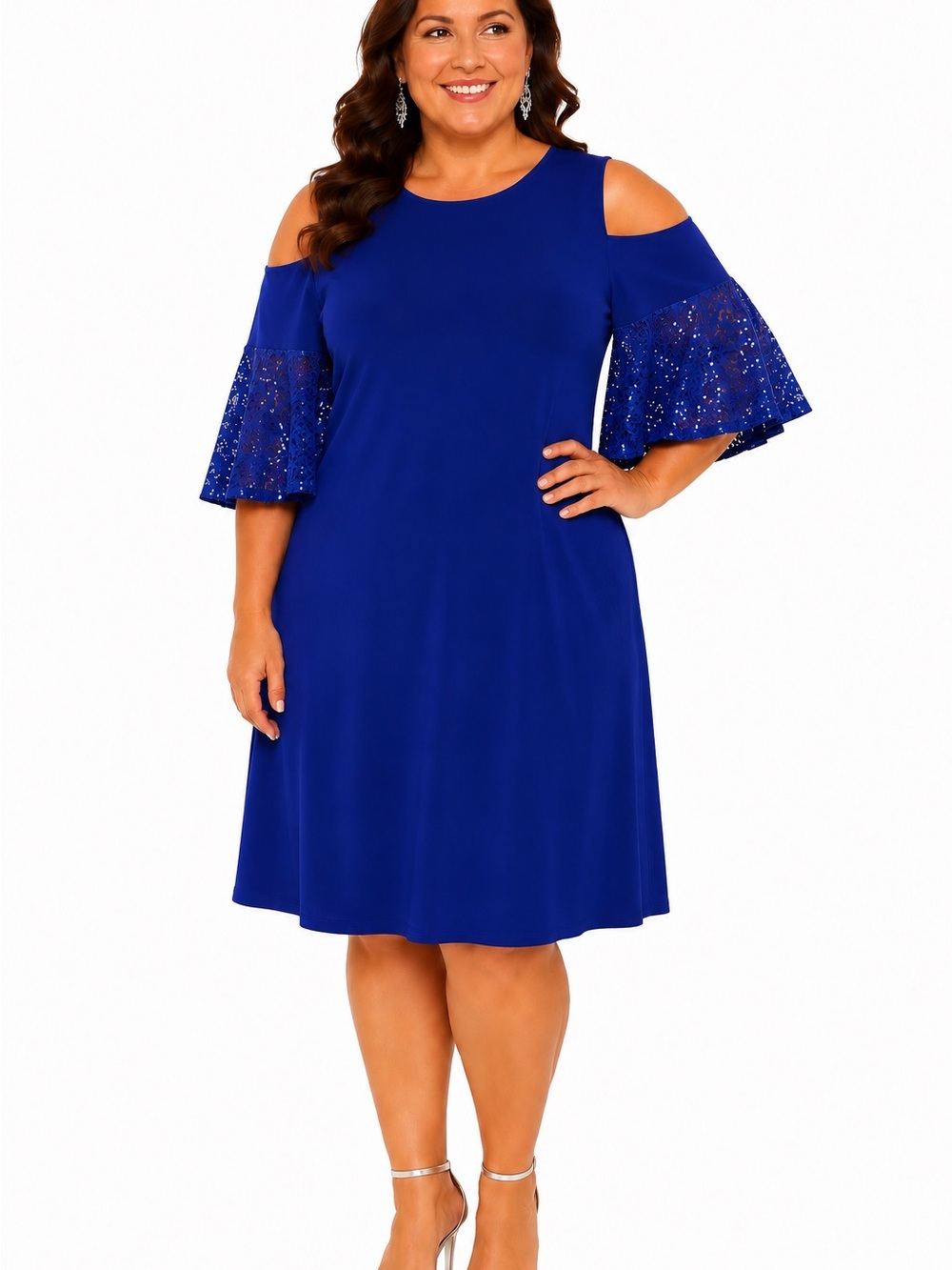 R&M Richards NWT Royal Blue Lace Cold Shoulder Dress Plus Size 20W Made in USA